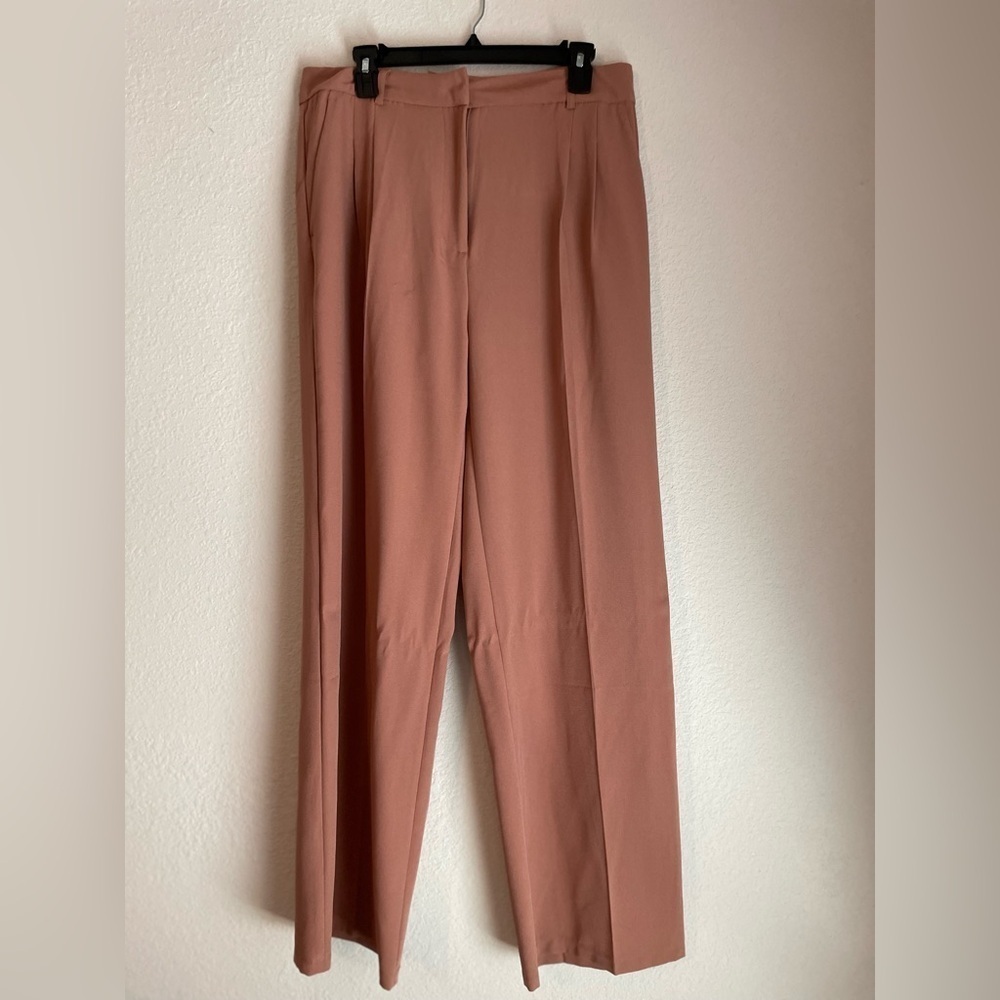 Shinestar Women's Wide Leg High Waist Pants in Peach Tan color size L